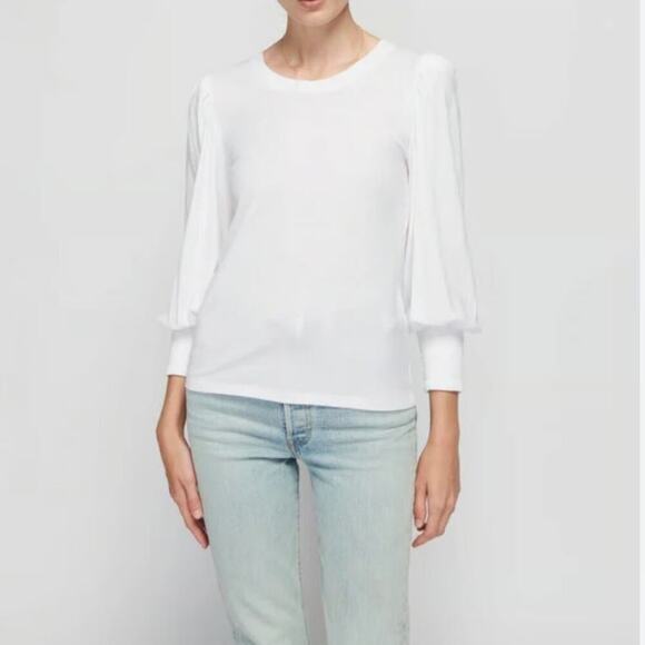NATION LTD Women's White Loren Slub Knit Peasant Sleeve Tee Size Large - Picture 1 of 7